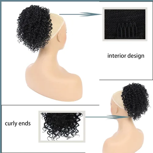 Miniatura 3 de Cola de caballo con cordón para mujeres negras, extensión de cola de caballo negra rizada para mujeres negras, extensiones de cabello sintético