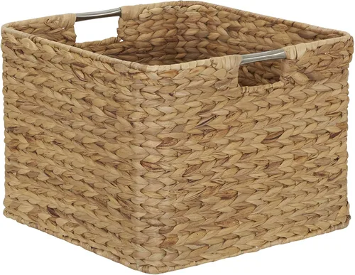 Miniatura 10 de Household Essentials Cesta tejida cuadrada, cubo de cuerda de papel con asas de acero inoxidable, gris