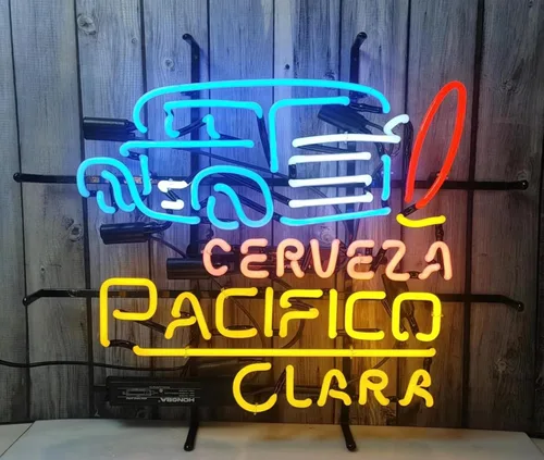 Miniatura 2 de Letreros de neón hechos a mano de tubo de cristal real Beer Pacifico Clara Cerveza Woodie Wagon para decoración de pared de hogar, bar, cueva