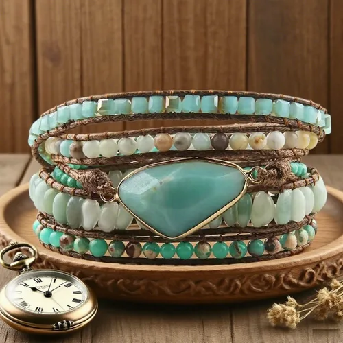 Miniatura 71 de ZOSOJONA - Pulseras bohemias hechas a mano de piedra natural, que dan vuelta, con cuentas de cristal de turquesa