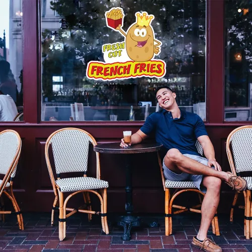 Miniatura 3 de Calcomanías personalizadas para camiones de alimentos recién cortados papas fritas comida y bebidas, letrero de concesión de 10 pulgadas