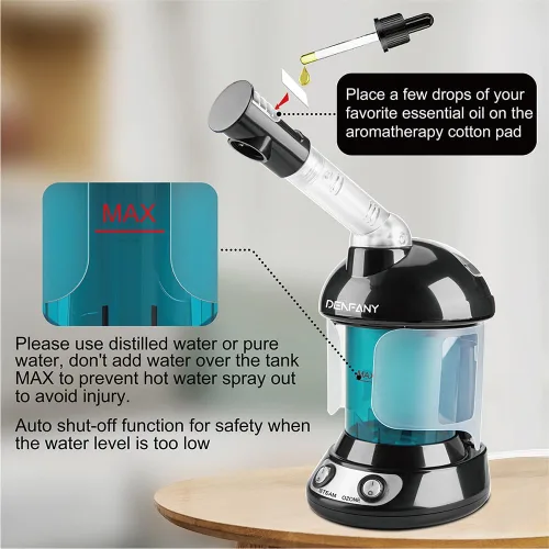 Miniatura 12 de Vaporizador Facial - DENFANY Vaporizador Facial Nano Iónico con Brazo Giratorio Extensible de 360° - Vaporizador Facial Portátil para Cuidado Azul