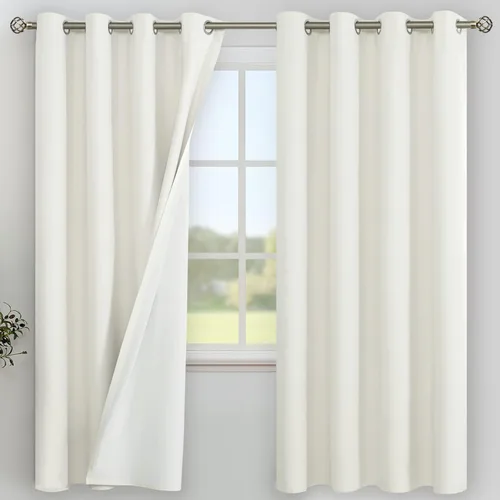 Miniatura 79 de YoungsTex - Cortinas de lino beige 100% opacas para dormitorio de 63 pulgadas de largo, cortinas cortas con aislamiento térmico y ojales