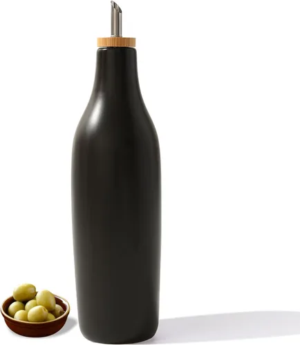 Miniatura 13 de HOMCDALY Juego de 2 dispensadores de aceite de oliva y vinagre, dos dispensadores de aceite de cerámica de 16 onzas para cocina, botella Negro