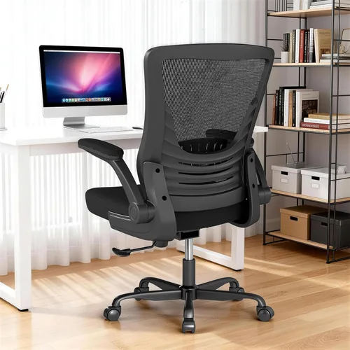 Miniatura 2 de Silla de oficina ergonómica, cómoda silla de escritorio de malla con reposabrazos abatibles y ruedas de rodadura suave, silla de computadora