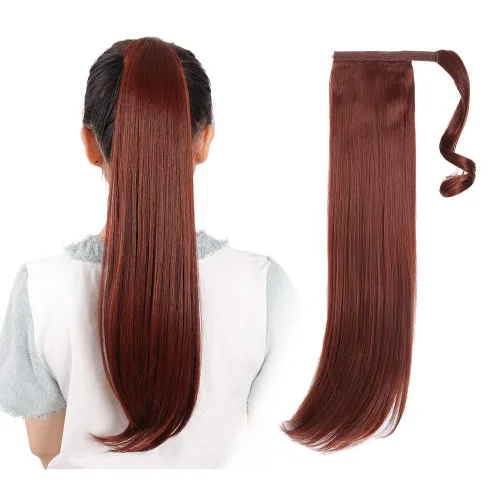 Miniatura 28 de Extensiones de cabello para cola de caballo, extensión de cola de caballo roja de 16 pulgadas, corta, ondulada, rizada, envolvente, cola de caballo