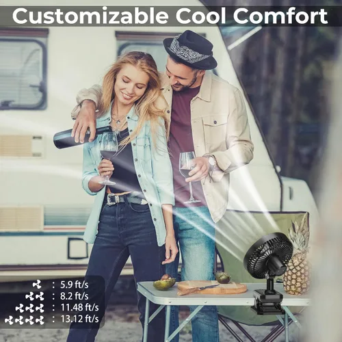 Miniatura 5 de Ventilador con clip de 10000 mAh, 42 h de duración, ventilador de mesa silencioso y oscilante automático, recargable con 4 velocidades potentes