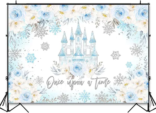 Miniatura 3 de Avezano Once Upon A Time - Fondo de invierno con temática de copos de nieve y castillo de princesa, cumpleaños, baby shower, boda, decoración