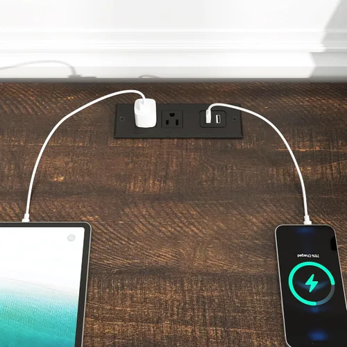 Miniatura 4 de Soporte de TV LED Estilo Casa de Campo para TVs de 65 pulgadas, Centro de Entretenimiento Rústico Soportes de Gabinete de TV con Tomas de Corriente