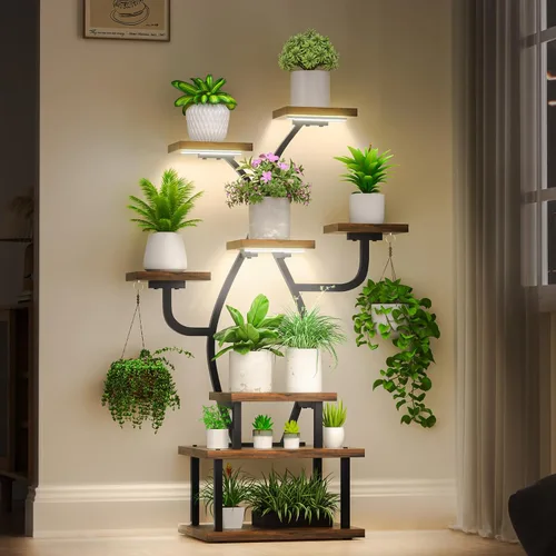 Tovve Soporte para plantas de interior con luz de crecimiento, estante pequeño de 8 niveles de 48 pulgadas, soporte de esquina para plantas de