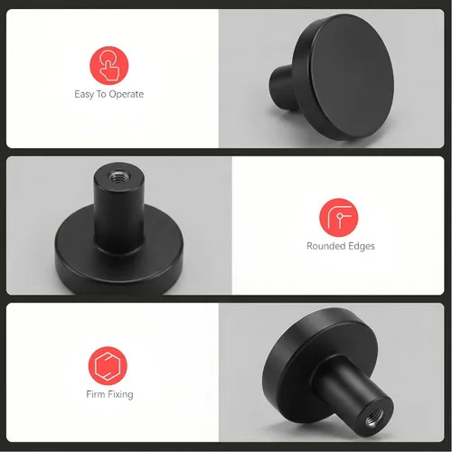Miniatura 4 de homdiy Paquete de 5 pomos negros para gabinetes, manijas redondas para cajones de cocina, pomos de metal negro mate para armarios, cajones