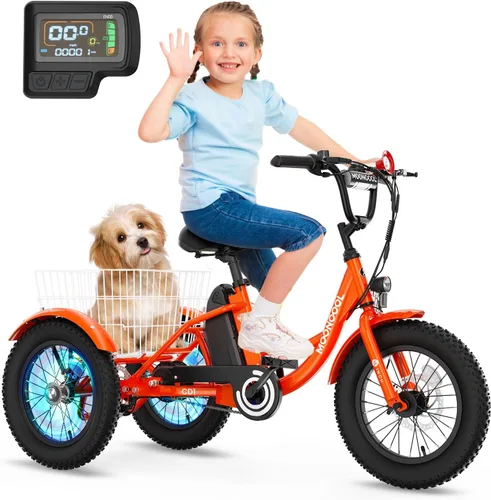 Miniatura 9 de NAIZEA Bicicleta eléctrica para niños, triciclo de 16 pulgadas para niños y niñas de 6 a 12 años, bicicleta eléctrica para niños de 250 W, bicicleta