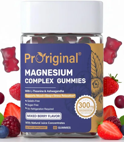 Gomitas de magnesio para el estrés y el sueño - Complejo de magnesio de 300 mg con glicinato, citrato, malato y taurato - Apoya la relajación, la