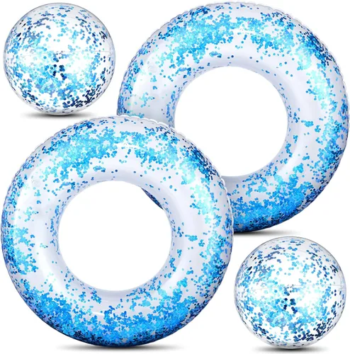 Hungdao 4 piezas de flotadores inflables con purpurina para piscina, tubo de confeti y bola de playa con purpurina, pelota de playa inflable para