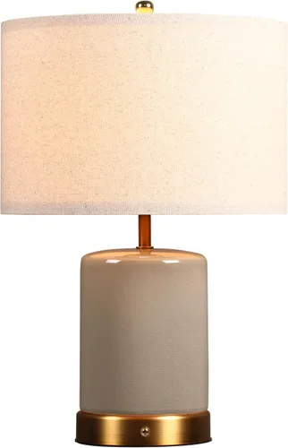 O'Bright Dune - Lámpara de mesa alimentada por batería, lámpara de cerámica inalámbrica recargable, tamaño completo de 19.5 pulgadas de altura, Gris