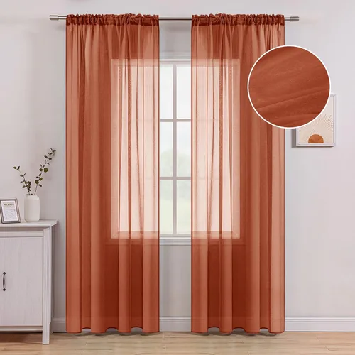 Miniatura 15 de MIULEE Cortinas semitransparentes 24 pulgadas de largo 2 paneles para ventana de cocina sobre el fregadero, cortinas cortas pequeñas de café