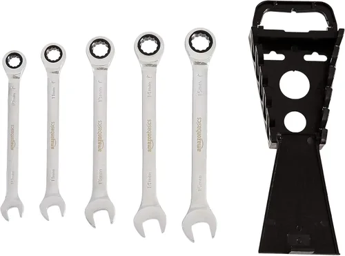 Miniatura 3 de Amazon Basics Juego de llaves de trinquete métricas, 5 piezas, acero al cromo vanadio, 72 dientes, 0.394 in, 0.433 in, 0.512 in, 0.551 in, 0.591 in