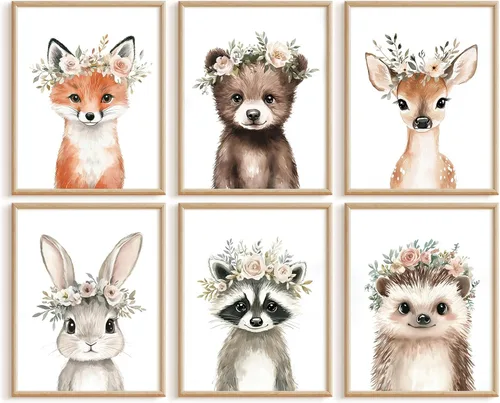 Miniatura 10 de Arte de pared para bebé niño, decoración deportiva para guardería, lienzo de animales de safari, arte de pared de bosque para habitación de bebé