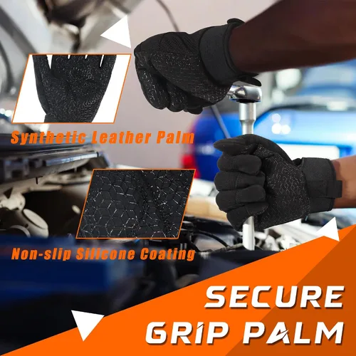 Miniatura 2 de HANDLANDY Guantes de trabajo de agarre para mujeres y hombres, guantes de trabajo de seguridad y utilidad para jardín, guantes de mecánicos Negro