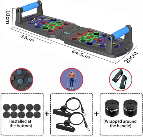 Miniatura 5 de Push Up Board with Counter, Foldable Home Workout Equipment for Men, Portable Pushup Board for Chest, Shoulders, Back & Triceps Training Negro/Azul