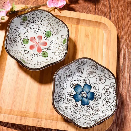 Miniatura 2 de Juego de 4 cuencos japoneses de cerámica en forma de flor, platos pequeños de 4 pulgadas para salsa de soja, condimentos, sushi, aperitivos