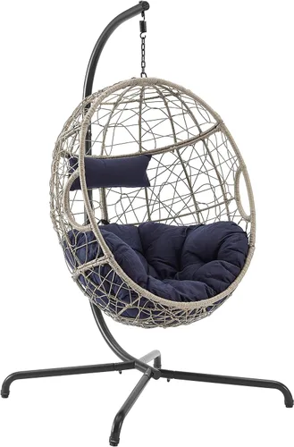 Miniatura 2 de Ulax Furniture - Silla colgante de mimbre para exteriores, con soporte, para patio, hamaca de ratán, con cojín suave y esponjoso