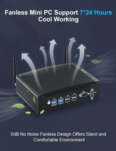 Miniatura 6 de Baieyu Computadora industrial sin ventilador Core i5-8260U, mini PC sin ventilador Windows 11 Pro 16 GB RAM DDR4 512 GB SSD, 2 puertos HD, 2 × RS232