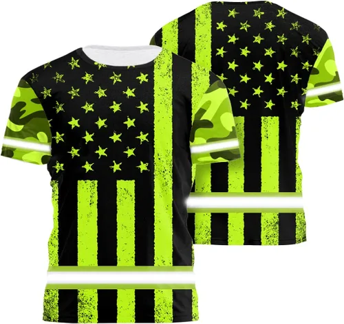 Miniatura 29 de Camiseta de alta visibilidad con bandera de EE. UU., con nombre personalizado, ropa de trabajo de seguridad reflectante, caminantes Calavera