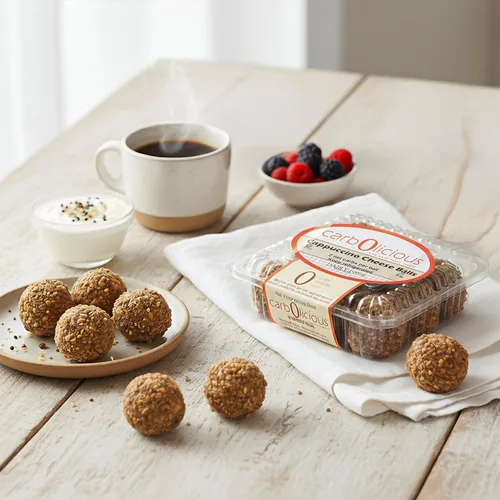 Miniatura 2 de Carbolicious - Bolas de queso capuchino bajas en carbohidratos con costra de nuez aptas para dieta cetogénica, aptas para diabéticos, aperitivo