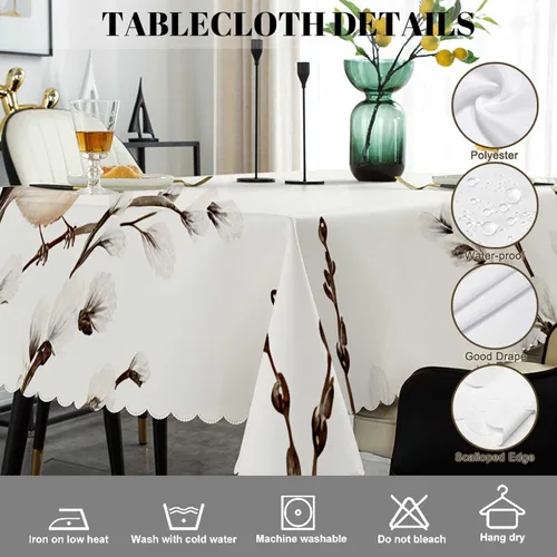 Miniatura 4 de Swono - Mantel de mesa con pájaros, ramas de sauce y gorriones, mantel decorativo oblongo para cocina, comedor, banquete de fiesta y mantel