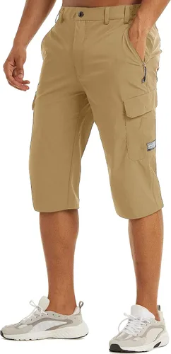 TACVASEN Pantalones cortos tipo cargo de senderismo de secado rápido para hombre pantalones capri de entrenamiento 34 con múltiples bolsillos