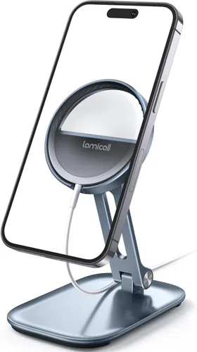 Lamicall Soporte de teléfono para cargador MagSafe de 15 W de Apple, soporte de carga ajustable Collasple para escritorio, compatible con Airpods,