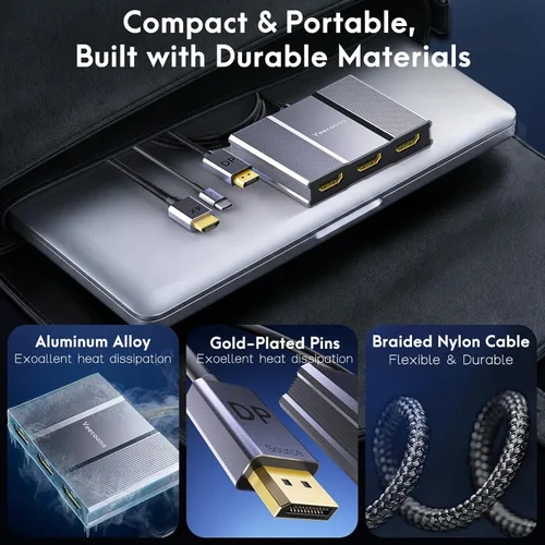 Miniatura 7 de Adaptador DisplayPort a HDMI 1 en 3 salidas 4K60Hz, divisor de puerto de pantalla extendida a divisor de puerto de pantalla extendida para 3
