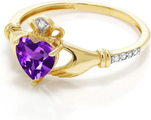 Miniatura 79 de Gem Stone King Anillo de compromiso claddagh celta irlandés de oro amarillo de 10 quilates con piedra preciosa en forma de corazón de 0.236 in