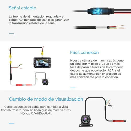 Miniatura 5 de PixelMan Cámara de respaldo, AHD 1080P de metal de 170 grados gran angular cámara de retrovisión trasera, PMD2A-S visión nocturna transparente IP69