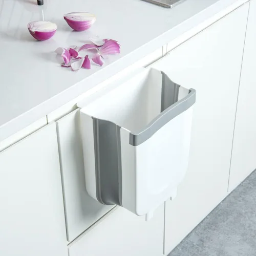Miniatura 4 de Restaurantware RW Base - Cubo de basura plegable de 11.4 x 10 x 7.1 pulgadas, 1 bote de basura plegable, con ranura en forma de U, color gris, placa