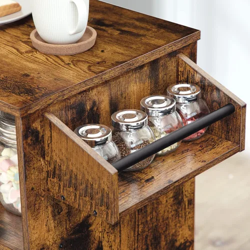 Miniatura 6 de HOOBRO Isla de cocina, armario de almacenamiento con cajón, carrito de cocina con especias y toallero, ahorro de espacio, fácil montaje, para sala