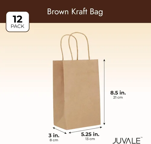 Miniatura 4 de Juvale Mini bolsas de regalo con asas, bolsas de papel marrón para recuerdos de fiesta con asas, diseño largo y estrecho para ferias de bricolaje