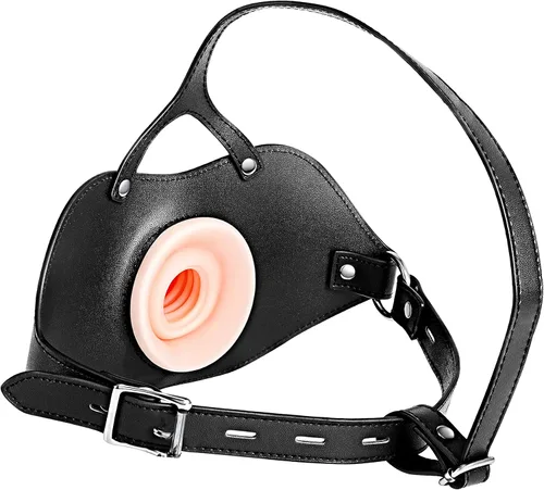 Miniatura 5 de BELSIANG Bozales de boca sexual oral, modelo grande de piel sintética, bozales de boca bloqueada (negro, grande)