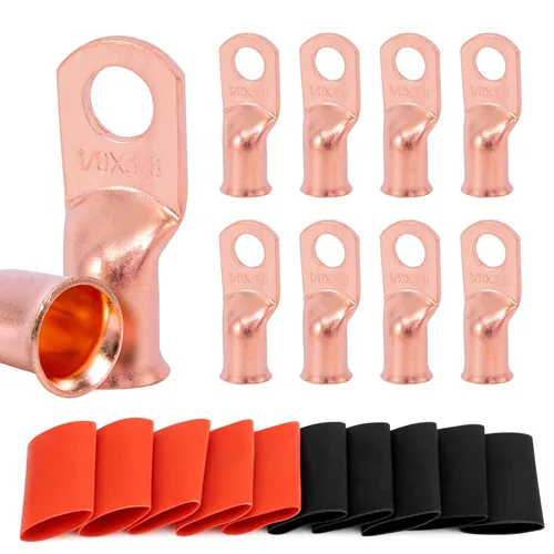 Miniatura 17 de 6 piezas 1/0 AWG - 1/2" (M12) Sanuke Terminales de anillo para cable de alambre con conectores de extremos resistentes para cable de batería, ojales