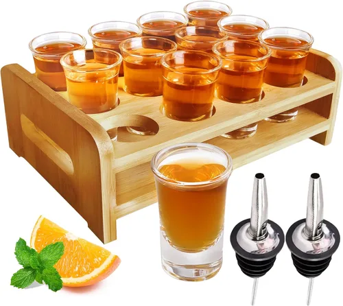 Juego de 12 bandejas para servir vasos de chupito de 1 onza/1.0 fl oz, base gruesa con soporte organizador para fiesta de tequila, club, bar, hogar,