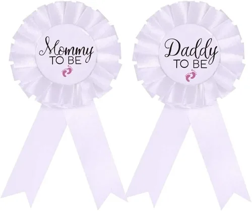 Miniatura 3 de CoolerthingsDG, 3 piezas, 2 insignias blancas y un cinturón de vientre rosa, banda de maternidad rosa bebé y ramillete de papá para bebé, banda
