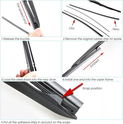 Miniatura 5 de 4 piezas de repuesto para limpiaparabrisas, tiras de goma ajustables para parabrisas de coche, tiras de silicona sin marco para ventanas, accesorios