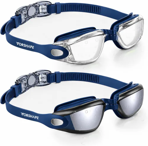 Miniatura 10 de Gafas de natación: paquete de 2 gafas de natación antivaho, sin fugas, protección UV, para adultos, hombres, mujeres, jóvenes Azul & blanco