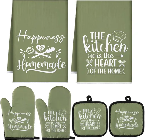 Miniatura 14 de Sratte Juego de 6 Piezas de Accesorios de Decoración de Cocina Estilo Granja Toallas Agarraderas Manoplas de Horno Juego de 2 Paños de Cocina 2 Negro