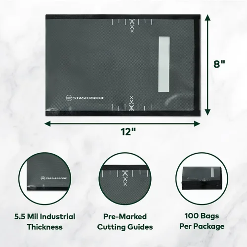Miniatura 4 de Bolsas de sellado al vacío de 8 x 12 pulgadas (100 unidades) de 5.5 mil (negro y transparente) – Sin BPA de grado comercial para almacenamiento