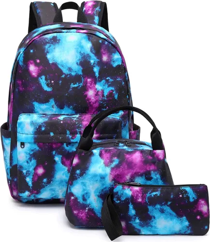 Miniatura 8 de Juego de mochila de lona impermeable Galaxy para laptop de 14 pulgadas, mochila escolar universitaria con lonchera y estuche para lápices