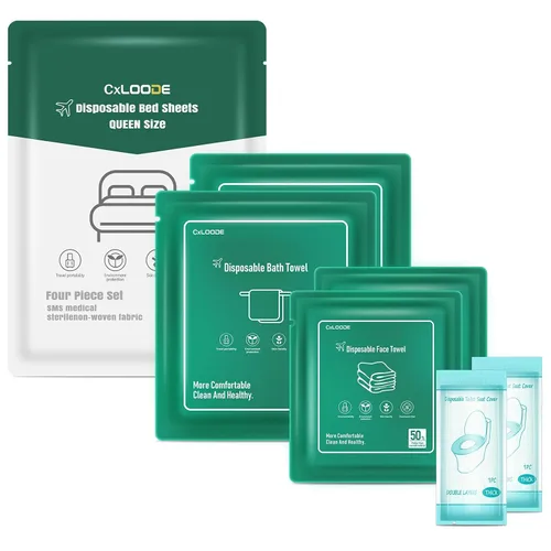 Miniatura 6 de Sábanas desechables para hotel, artículos esenciales de viaje con 2 toallas de baño desechables, 2 toallas faciales desechables y 4 piezas