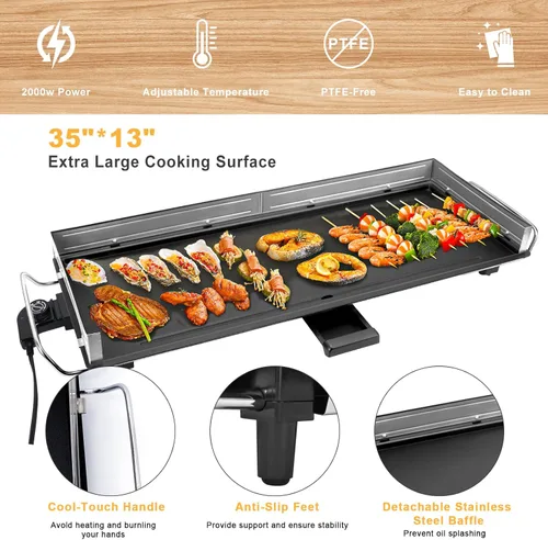 Miniatura 2 de AEWHALE Parrilla eléctrica antiadherente extra grande de 35 pulgadas, parrilla Teppanyaki BBQ para interiores y exteriores, con temperatura