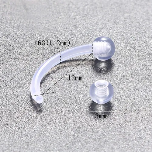 Miniatura 4 de 16G - Piercing de plástico transparente para cejas, ojos de serpiente, lengua, acrílico, bioflex, cartílago, hélix, tragus, pezón, vientre, labio